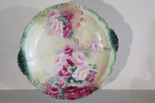 photo of vintage Limoges tray or charger plate w/ hand painted flowers, Jean Pouyat - France #1