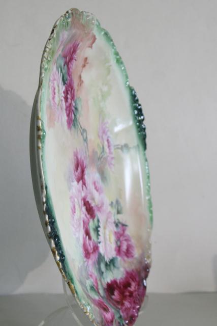 photo of vintage Limoges tray or charger plate w/ hand painted flowers, Jean Pouyat - France #4