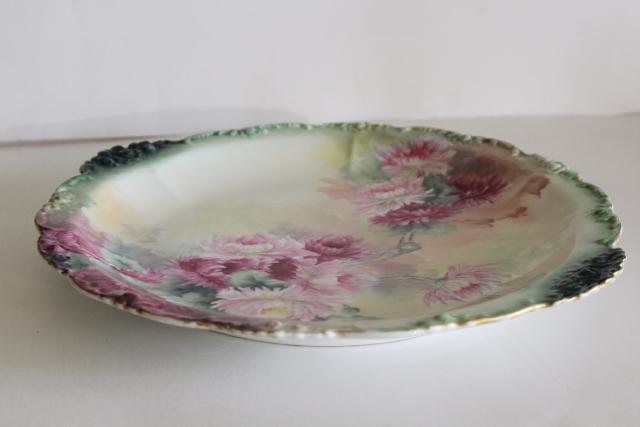 photo of vintage Limoges tray or charger plate w/ hand painted flowers, Jean Pouyat - France #7