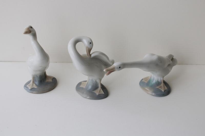 photo of vintage Lladro porcelain figurines, gaggle of geese #4551 #4552 #4553 #1