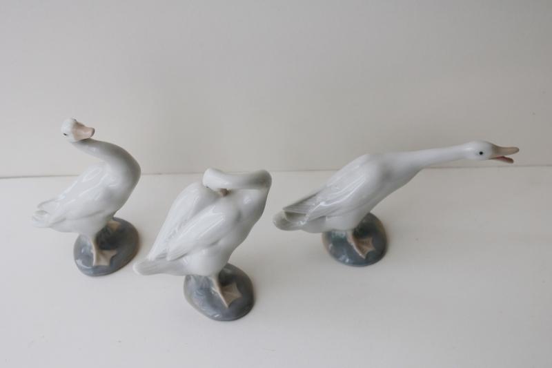 photo of vintage Lladro porcelain figurines, gaggle of geese #4551 #4552 #4553 #2