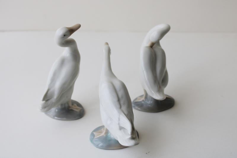 photo of vintage Lladro porcelain figurines, gaggle of geese #4551 #4552 #4553 #6