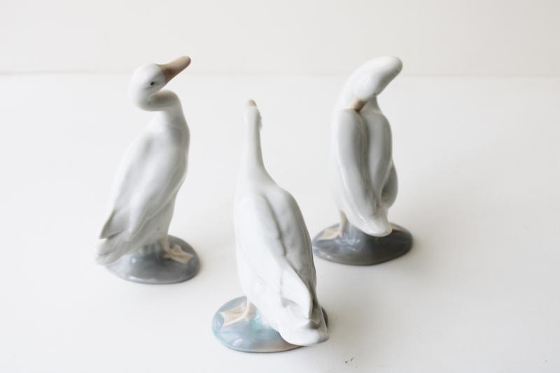 photo of vintage Lladro porcelain figurines, gaggle of geese #4551 #4552 #4553 #7