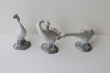 vintage Lladro porcelain figurines, gaggle of geese #4551 #4552 #4553