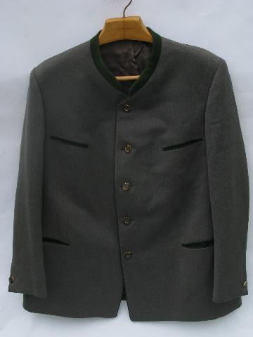 photo of vintage Lodenfrey men's grey/ green loden wool jacket, antler buttons #1