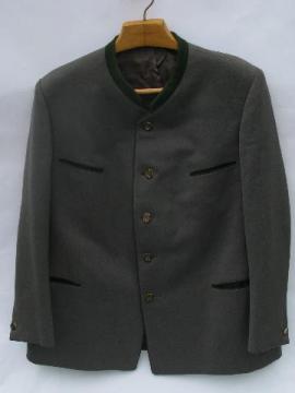 catalog photo of vintage Lodenfrey men's grey/ green loden wool jacket, antler buttons