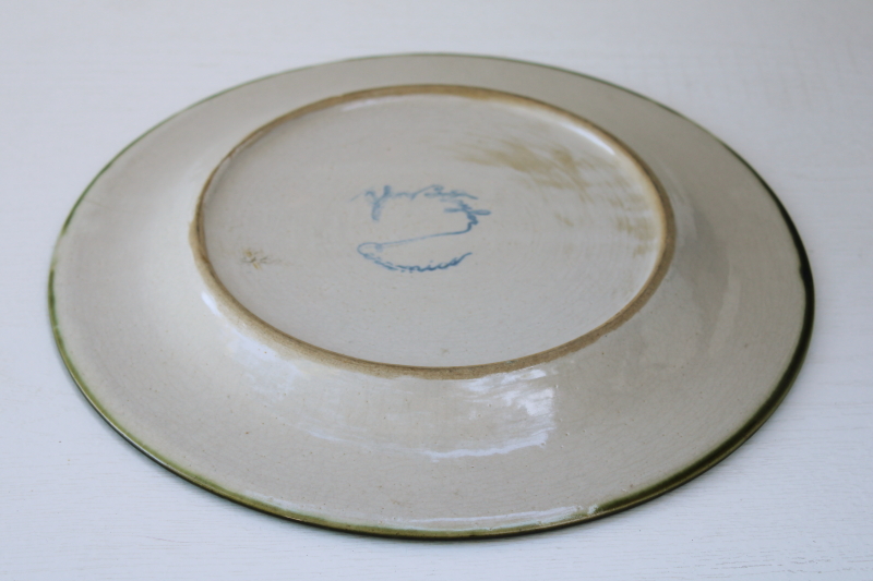 photo of vintage Louisville pottery, Harvest pear hand painted stoneware dinner plate, John B Taylor back stamp #5