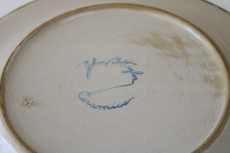 photo of vintage Louisville pottery, Harvest pear hand painted stoneware dinner plate, John B Taylor back stamp #6