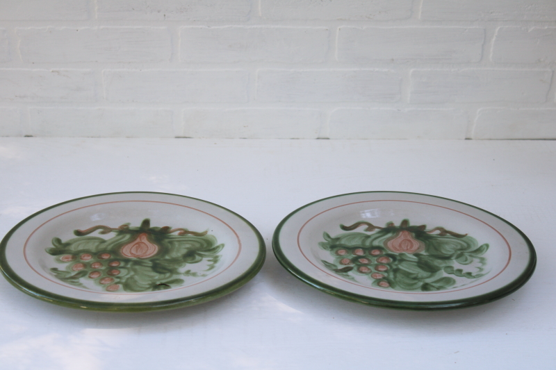 photo of vintage Louisville stoneware, John B Taylor Harvest pear hand painted pottery, large dinner plates #1