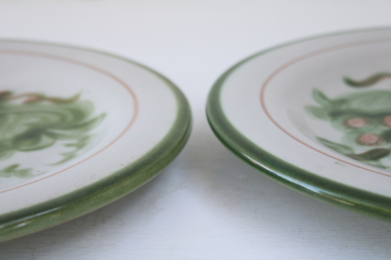 photo of vintage Louisville stoneware, John B Taylor Harvest pear hand painted pottery, large dinner plates #2