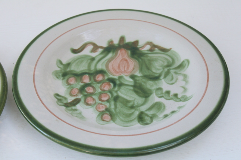 photo of vintage Louisville stoneware, John B Taylor Harvest pear hand painted pottery, large dinner plates #4