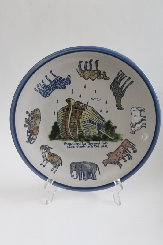 photo of vintage Louisville stoneware Noah's Ark hand painted pottery large dinner plate  #1