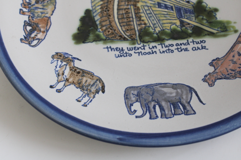 photo of vintage Louisville stoneware Noah's Ark hand painted pottery large dinner plate  #3