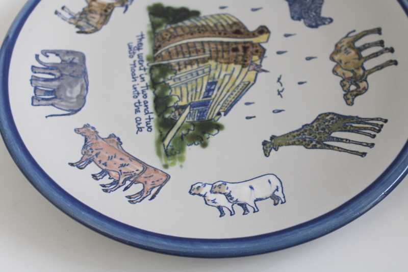 photo of vintage Louisville stoneware Noah's Ark hand painted pottery large dinner plate  #4