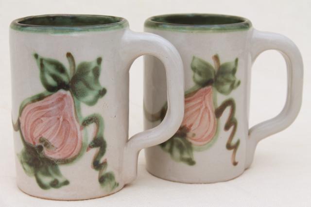 photo of vintage Louisville stoneware pottery Harvest fruit large mugs, John B Taylor ceramics #1