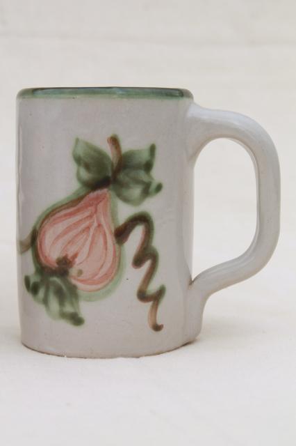 photo of vintage Louisville stoneware pottery Harvest fruit large mugs, John B Taylor ceramics #2