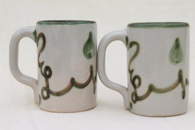 photo of vintage Louisville stoneware pottery Harvest fruit large mugs, John B Taylor ceramics #4