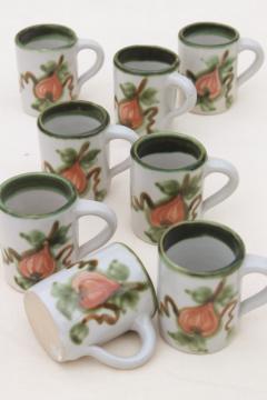 catalog photo of vintage Louisville stoneware pottery Harvest fruit small mugs, John B Taylor ceramics