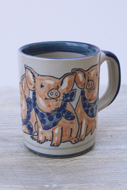 photo of vintage Louisville stoneware pottery mug precious pigs, country farmhouse kitchen decor #2