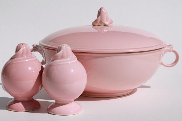 photo of vintage LuRay pastels pink casserole and S&P shakers set, Taylor Smith & Taylor #1