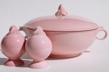 catalog photo of vintage LuRay pastels pink casserole and S&P shakers set, Taylor Smith & Taylor