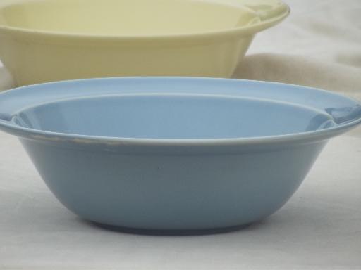 photo of vintage Lu-Ray pastels pottery, blue & yellow vegetable serving bowls #2