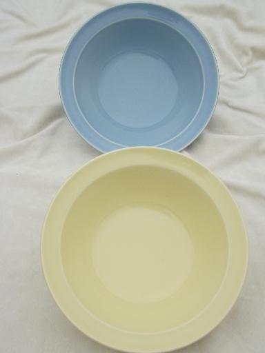 photo of vintage Lu-Ray pastels pottery, blue & yellow vegetable serving bowls #4