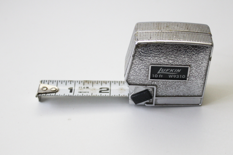 photo of vintage Lufkin tape measure w/ metal case, left handed lefty tape measure 10 ft #3