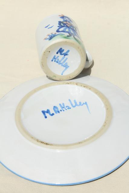 photo of vintage MA Hadley Louisville stoneware pottery mug & plate, country girl #7