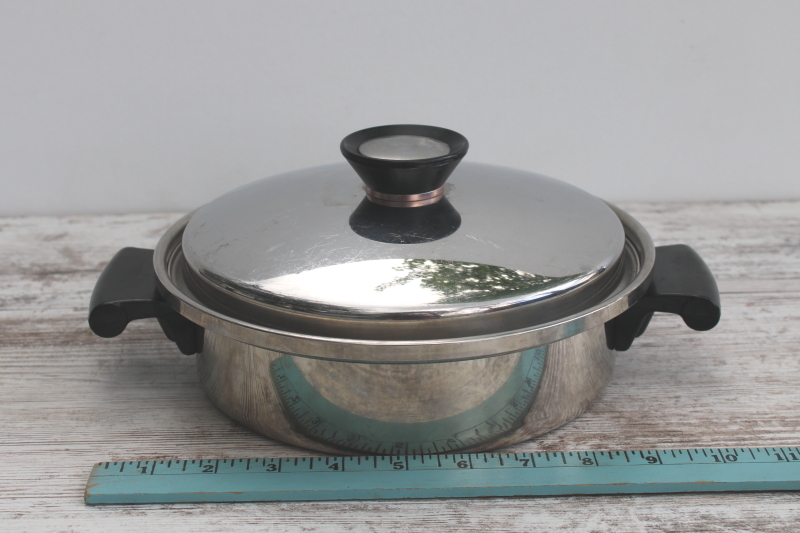 photo of vintage MCM Excalibur stainless clad saute pan w/ side handles, 1 quart saucepan w/ lid  #1