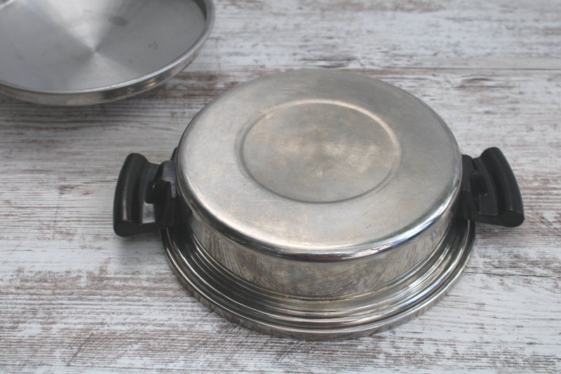 photo of vintage MCM Excalibur stainless clad saute pan w/ side handles, 1 quart saucepan w/ lid  #4