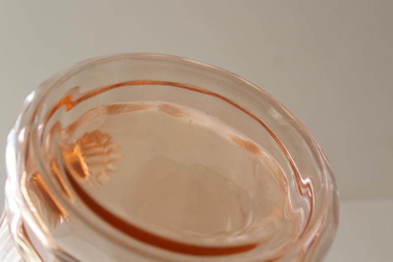 photo of vintage MacBeth Evans dogwood pattern pink depression glass pitcher ribbed handle #7