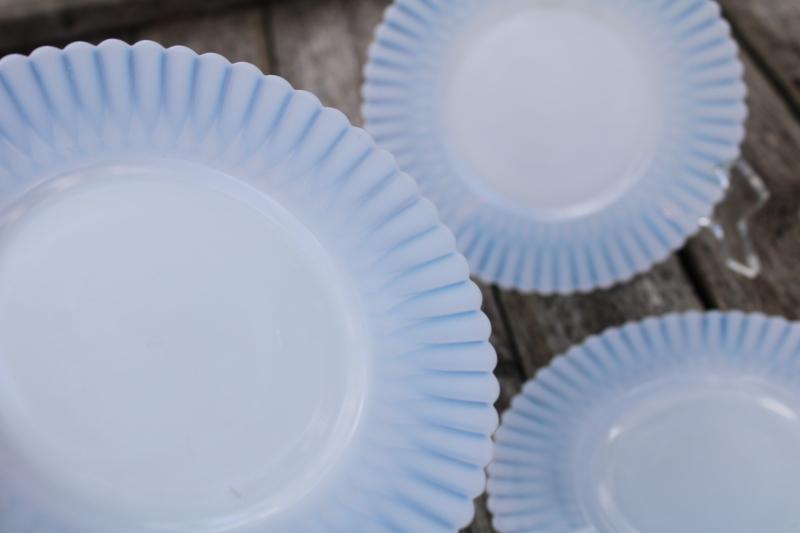 photo of vintage Macbeth Evans Monax petalware white opalescent depression glass cake plates #2