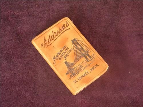 photo of vintage Mackinac Straits Bridge address book St Igance, Michigan #1