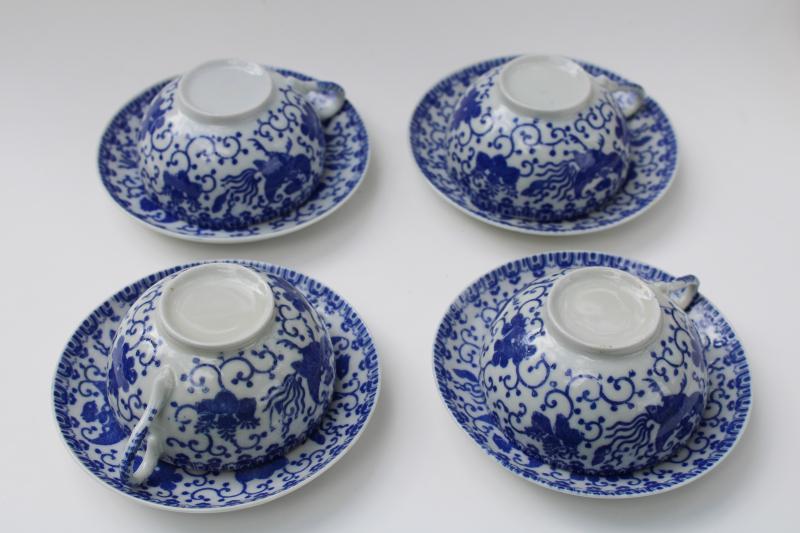 photo of vintage Made in Japan blue & white china cups and saucers, flying turkey phoenix ware #5