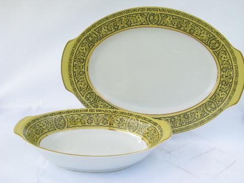 photo of vintage Made in Japan fine china, Golden Damask oval vegetable bowl & platter #1