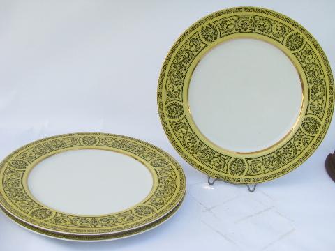 photo of vintage Made in Japan fine china, Golden Damask yellow/black dinner plates #1