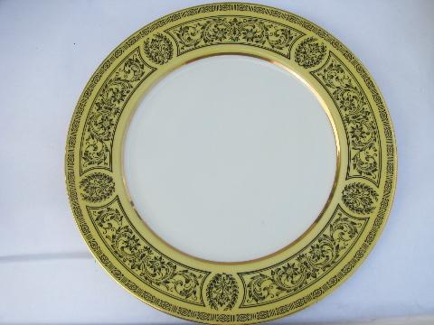 photo of vintage Made in Japan fine china, Golden Damask yellow/black dinner plates #2