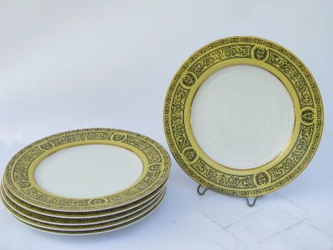 photo of vintage Made in Japan fine china, Golden Damask yellow/black salad plates #1