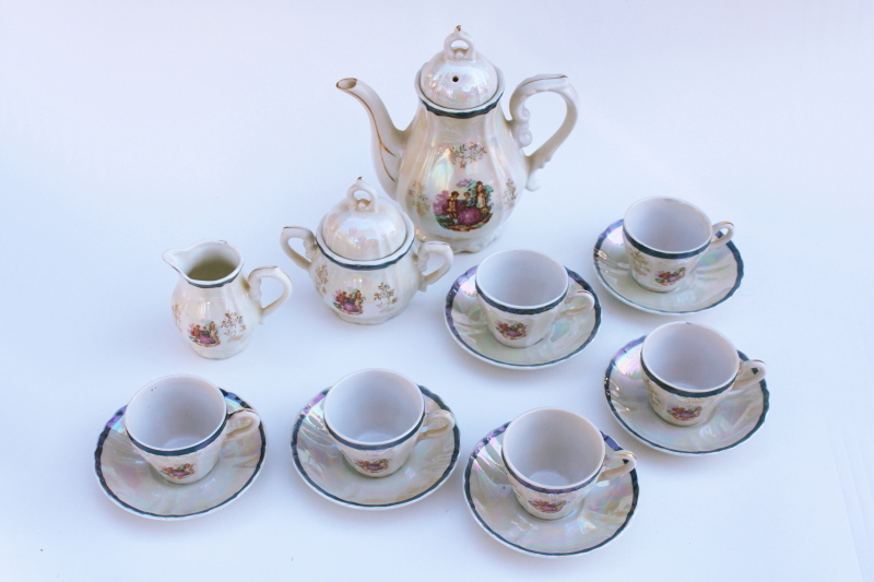 photo of vintage Made in Japan luster china coffee tea set, tiny demitasse cups & saucers #1