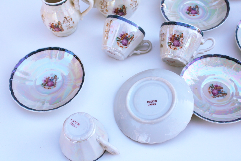photo of vintage Made in Japan luster china coffee tea set, tiny demitasse cups & saucers #3