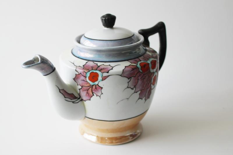 photo of vintage Made in Japan luster ware china teapot, hand painted lustre floral #2