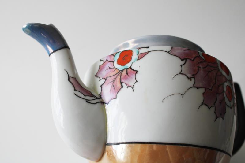 photo of vintage Made in Japan luster ware china teapot, hand painted lustre floral #6
