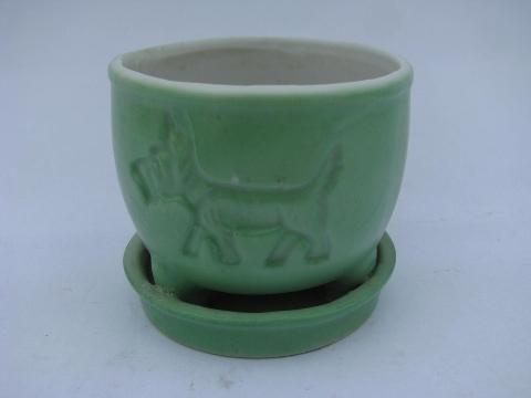 photo of vintage Made in Japan pottery flower pot w/ Scotty dog, jadite green #1