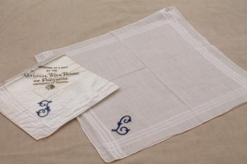 catalog photo of vintage Madeira hand embroidered cotton hankies, J & L monogram handkerchiefs