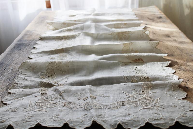 photo of vintage Madeira handkerchief linen table runner, elaborate cutwork embroidery #1