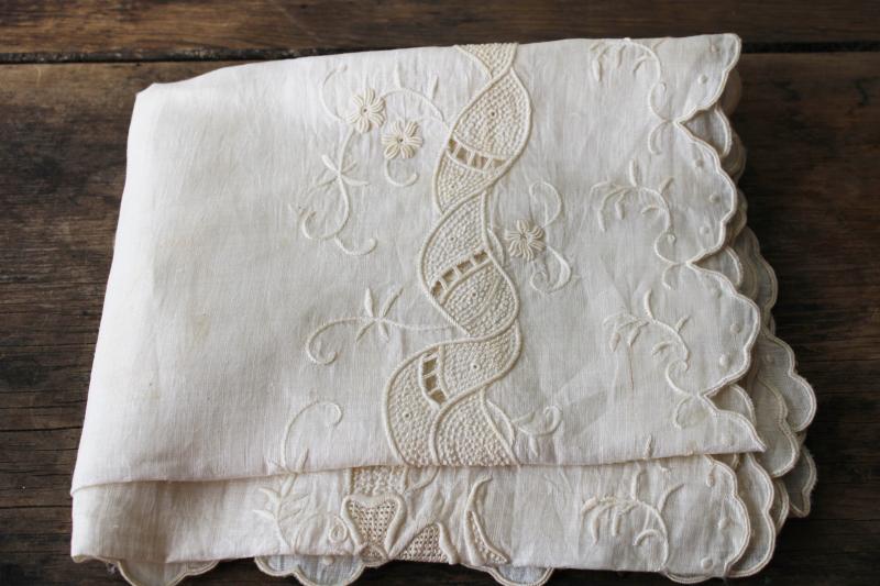 photo of vintage Madeira handkerchief linen table runner, elaborate cutwork embroidery #6