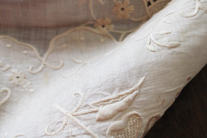 photo of vintage Madeira handkerchief linen table runner, elaborate cutwork embroidery #11
