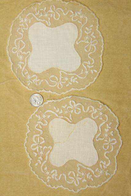 photo of vintage Madeira lace goblet rounds, embroidered linen doily table mats set of 12 #2