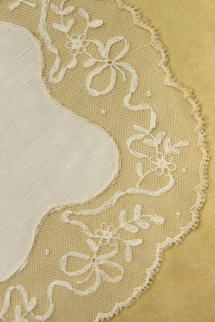 photo of vintage Madeira lace goblet rounds, embroidered linen doily table mats set of 12 #4